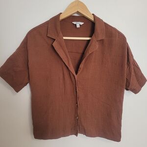 Reitmans Short-Sleeve Button-Down Shirt Small Terracotta Cotton